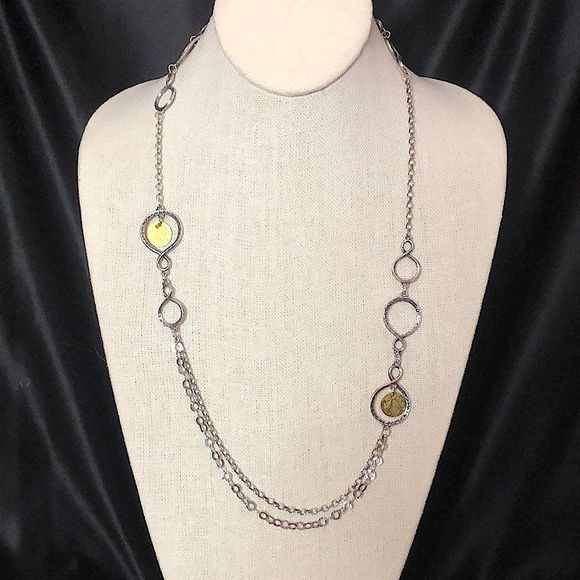 SILPADA Sterling Silver Brass Hammered Discs Long Necklace N2150 Retired - Picture 1 of 5